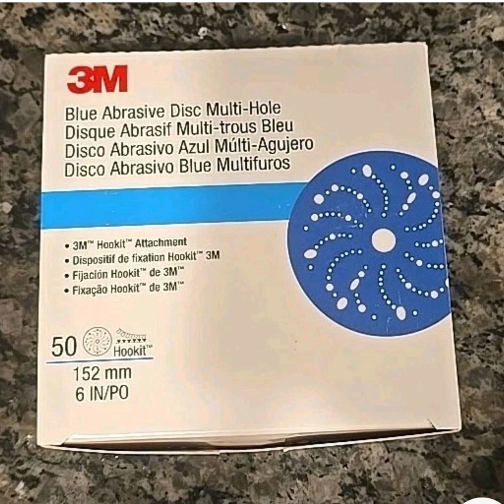 3M 36176 Hookit Blue Abrasive Sanding Disc Multi-Hole 6 inch 180 Grit 50 Discs.